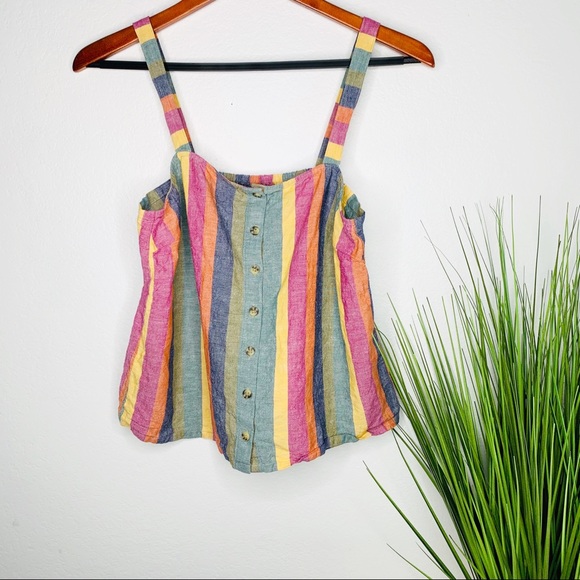 Madewell Rainbow Striped Button Front Tank Top - Picture 2 of 6